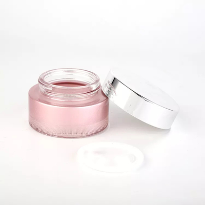 Винт серебра опарника 50g розовой картины цвета стеклянный косметический вверх по крышке для сливк заботы кожи