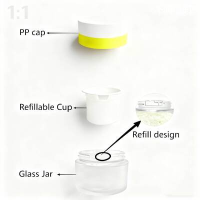 Glass Refillable Airless Jar 30ml 50ml with PP Material and PCR Material