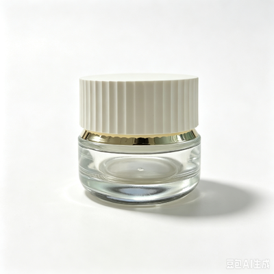Luxury Glass Jar 30g and 50g with Vertical Ribbed White Cap Gold Decorative Ring for Face Cream Skincare Container