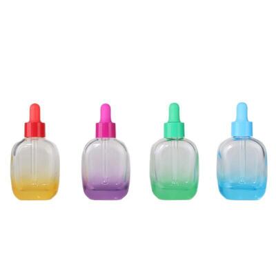 30ml Gradient Color Flat Square Glass Dropper Bottle Luxury Cosmetic Serum Essential Oil Bottle With Colorful Dropper Cap