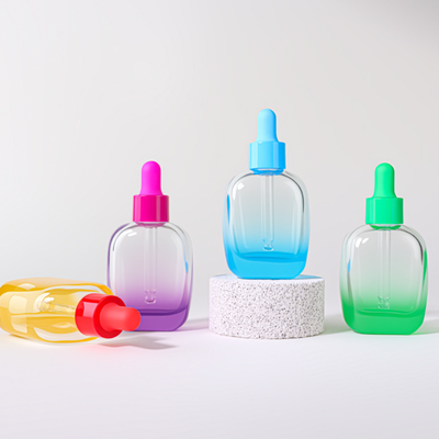 30ml Gradient Color Flat Square Glass Dropper Bottle Luxury Cosmetic Serum Essential Oil Bottle With Colorful Dropper Cap